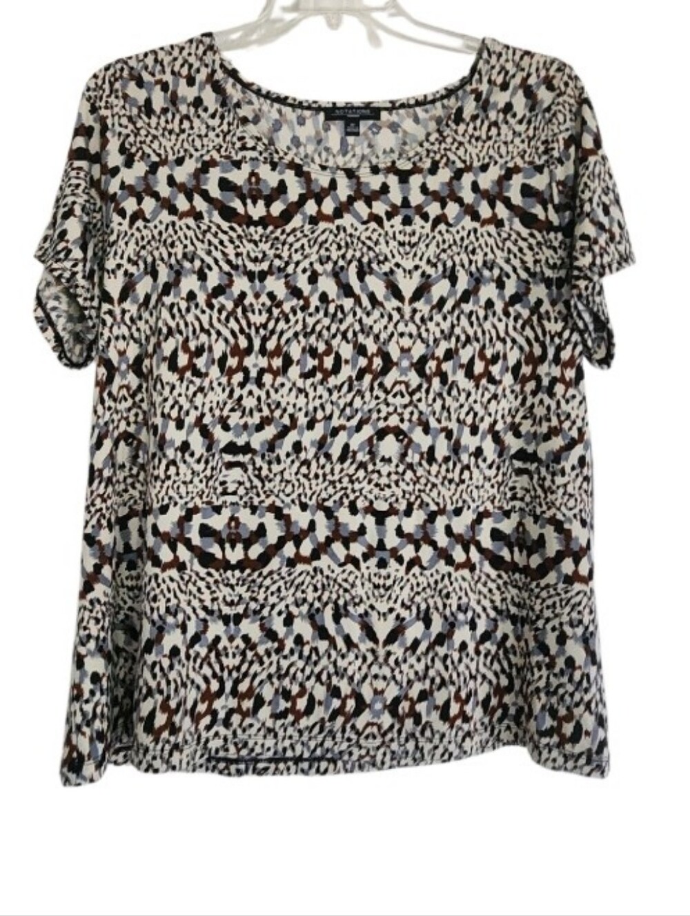 Short Sleeve Scoop Neck Printed Top - White, Brown, Sz 2x Nwt